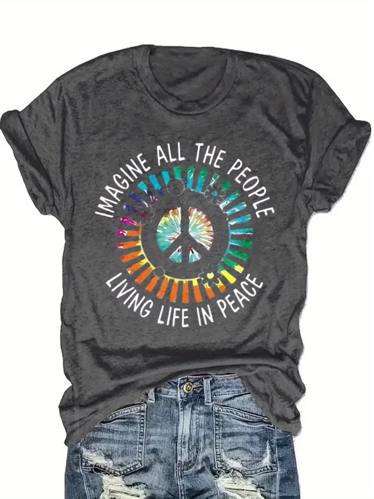 

Plus size women's short sleeve T-shirt Imagine All The People Living Life In Peace breathable fabric summer outfits women's