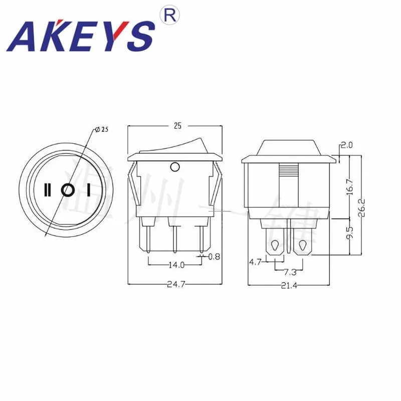 KCD1-206 three position six pin round rocker ship type switch thumb button power switch opening 2