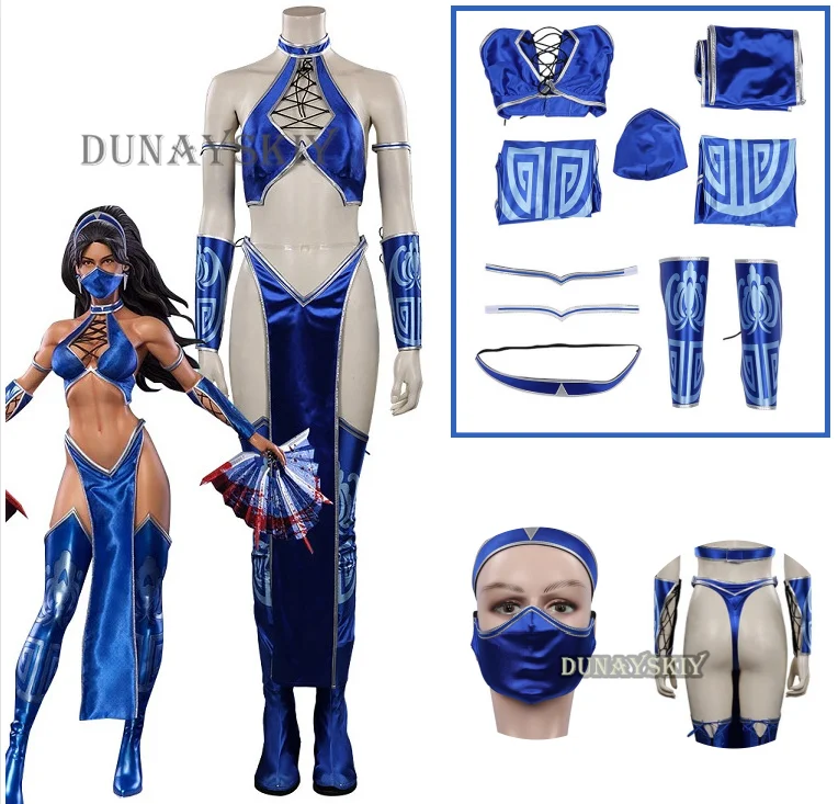 

Kitana Mileena Katana Cosplay Game Mortal Cos Kombat Jumpsuit Mask Costume Women Swimsuit Bikini Halloween Carnival Party Suit