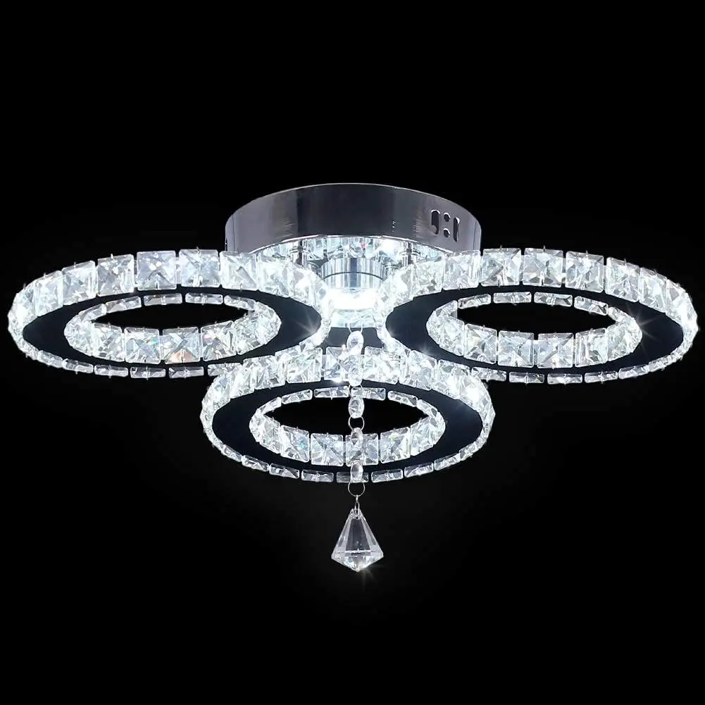 3-Piece Crystal-Inlaid Ceiling Lamp with LED, Cool White Color