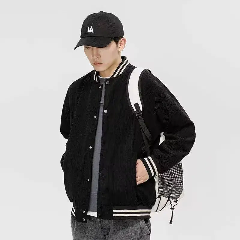 

Loose Fit Men's Jaet Street Sle Hong Kong Flavor Spring Autumn Trendy Outerwear Stand Size Non-Iron Treaent Long Sve