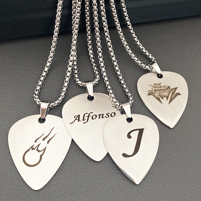 WLP Fashion Guitar Pick Personalized Pendant Stainless Steel Necklace for Men Women Custom Text Pattern Collar Necklace Jewelry view 3