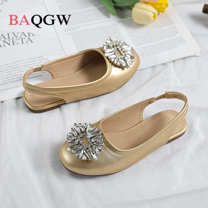 Girls Luxury Sandals Spring Summer Kids Fashion Princess Dress Shoes Bling Baby Toddler Flats Mary Janes Rhinestone Soft Sole