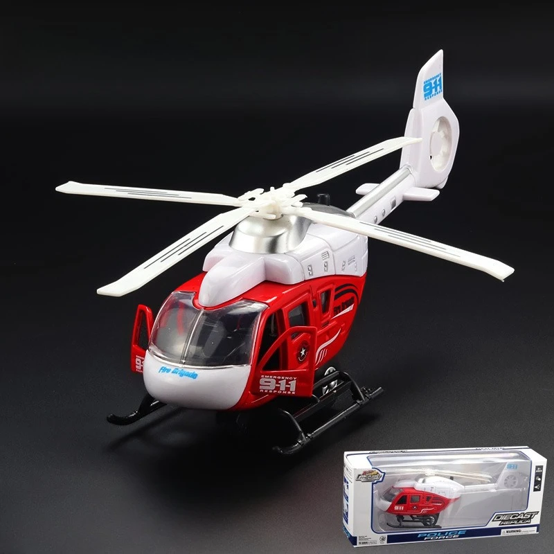 Public Security Command Helicopter Alloy Model Lighting Music Pull Back Propeller Turns Children