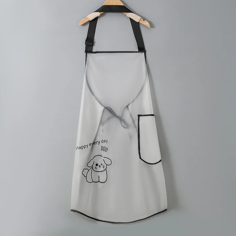 Water Resistant Oil Resistant TPU Apron Protective Semi Transparent Adjustable Hanging Neck Cute Cartoon for Women Kitchen