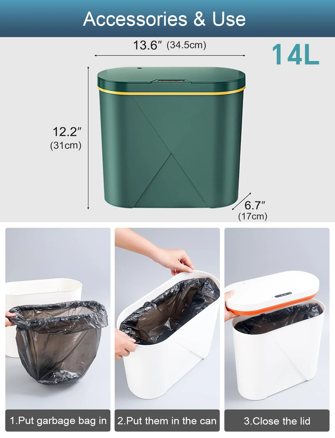 Bathroom Trash Can with Lid-Sensor Trash Bin,Automatic Narrow Garbage Can,Waterproof Smart Trash  Slim Motion Sensor Waste Bins