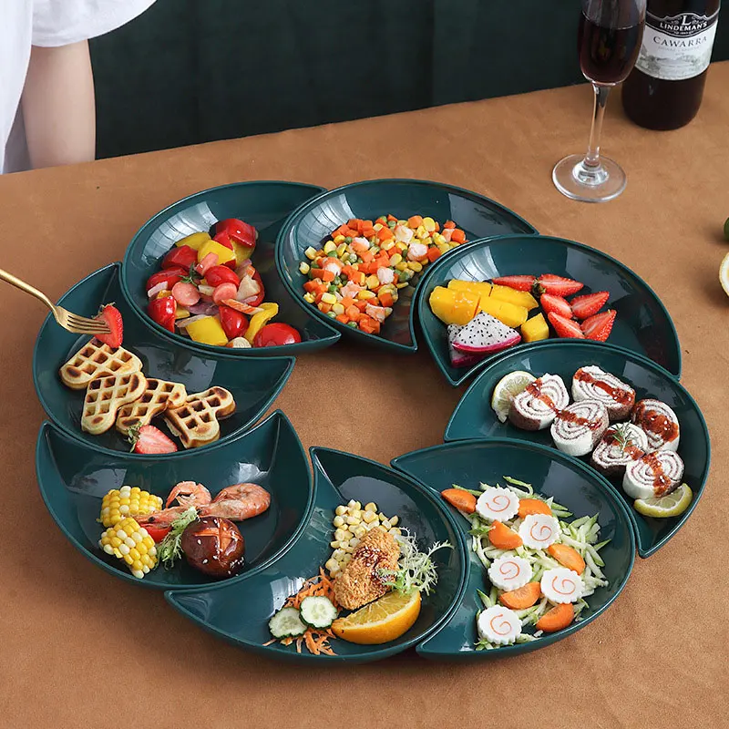 Dinner Plate Set Combination Platter Food Grade PP Moon Shape Dinnerware Gourmet Plate Kitchen Accessories 8 Pcs Dishes