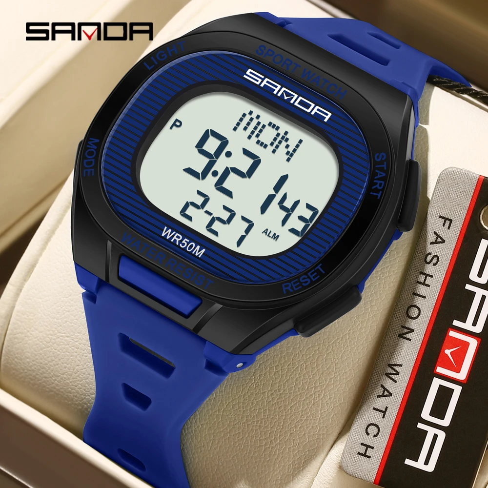 SANDA New 2195 Fashion Student Electronic Watch Sports Multi functional Waterproof LED Student Square Electronic Watch 2025