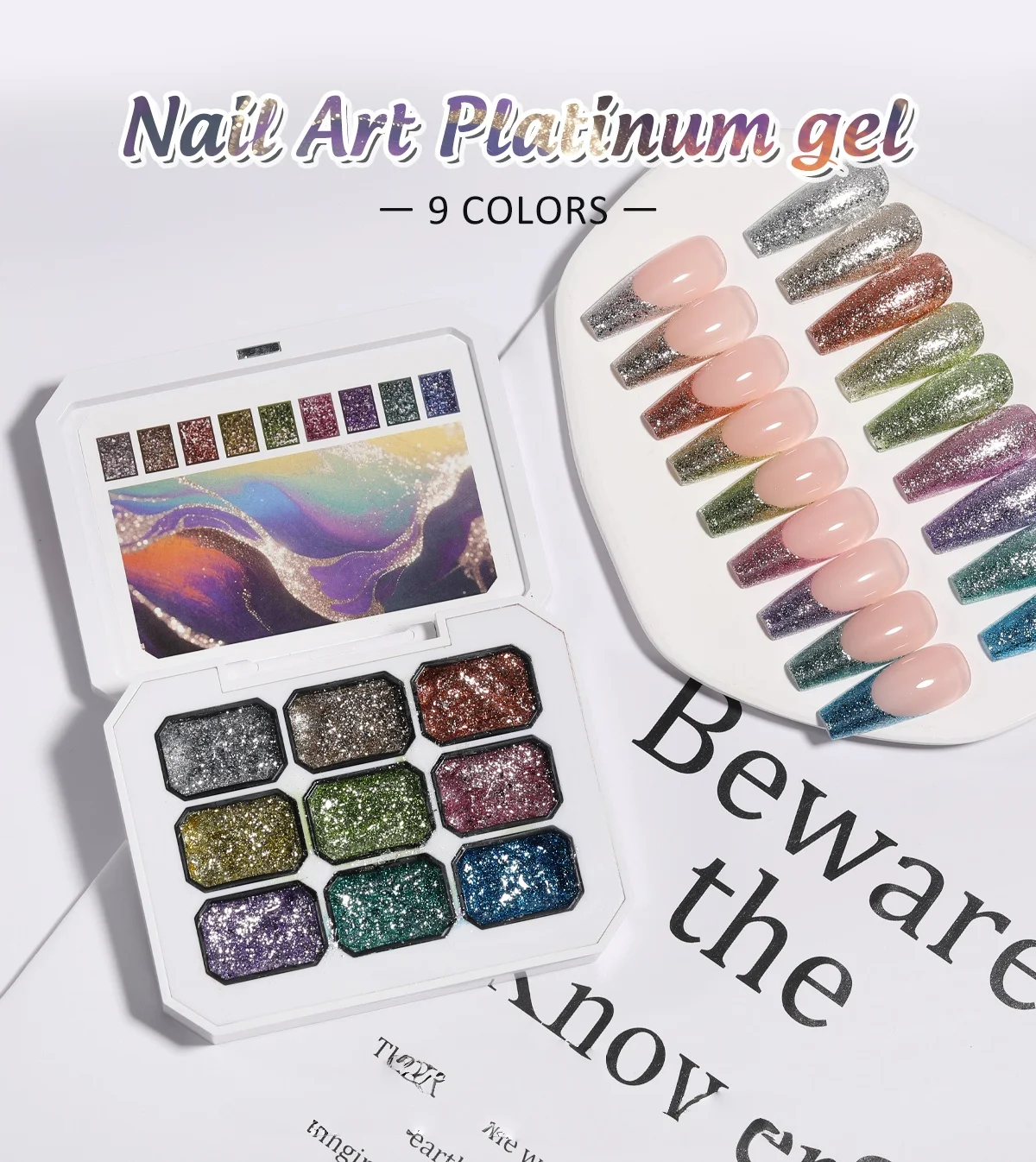 جل بلاتينيوم معدني عالي الكثافة مكون من 9 شبكات، لمسة نهائية لامعة لامعة، يمكن رسم خطوط الحواف للزينة، شركة تشبع عالية