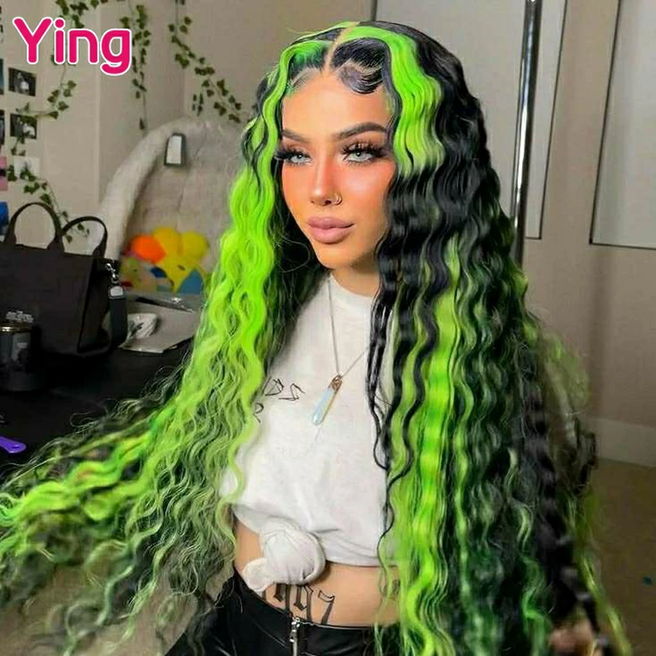 

Ying 200% Highlight Green Deep Wave 13x6 Transparent Lace Front Wig PrePlucked With Baby Hair 13x4 Lace Frontal Human Hair Wig