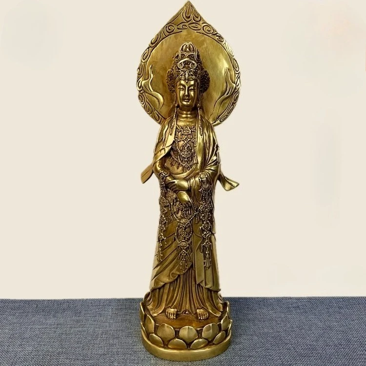 Feng Shui Brass Ornaments Guanyin Bodhisattva Counting Beads Home Living Statue