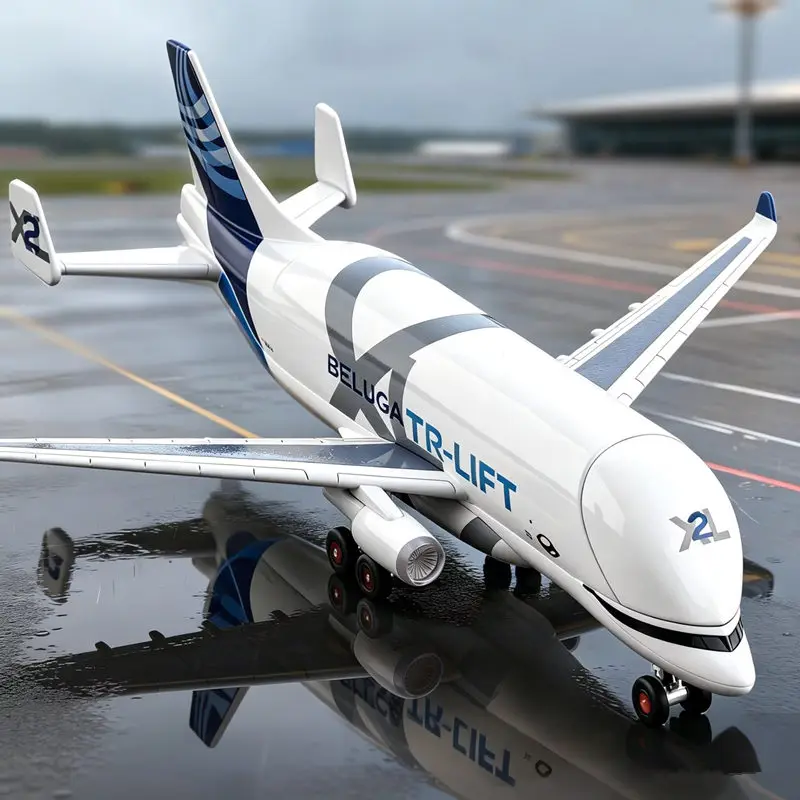 Modelo de Avión de Transporte Supergrande de Aleación Airbus Beluga A300-600ST a Escala 1:72, Modelo de Avión Civil de Pasajeros Fundido a Presión con Simulación de Sonido y Luz