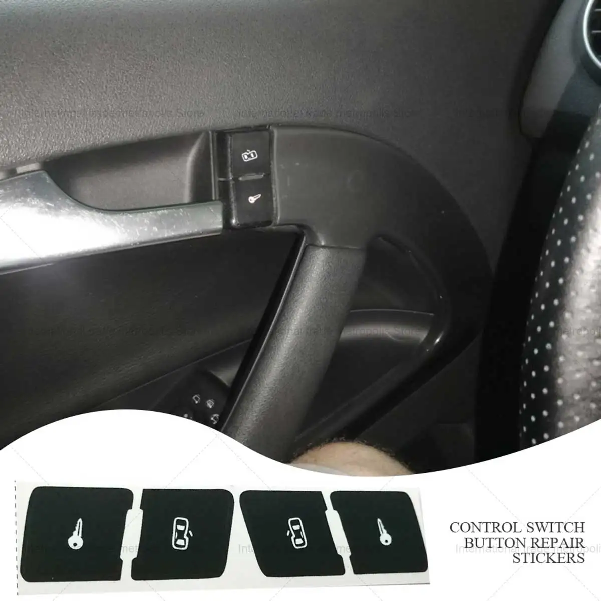 Esquerda + direita preto fosco botão interruptor de controle bloqueio da porta do carro reparação adesivos decalques para audi a3l botão fixo adesivos carro novo