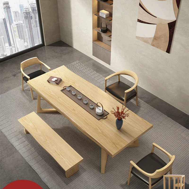 Solid Wood Table-Chair Set Large Board Table Living Room Home Tea Table Balcony Tea Table Tea Making