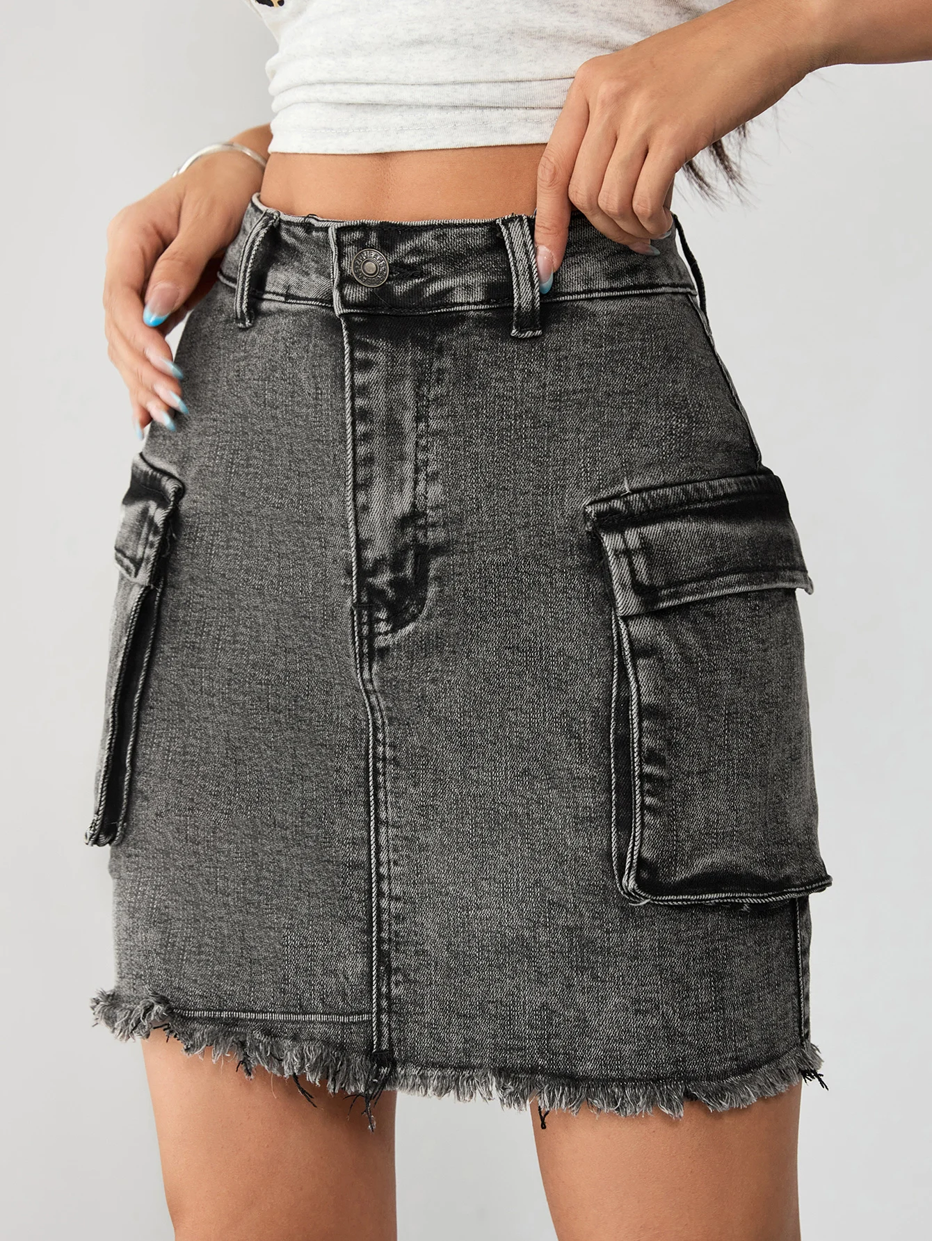 Minimalist High Rise Denim Skirt Women's Jeans Pants Simple Chic Clothing Elegant Casual Fashion Outfit
