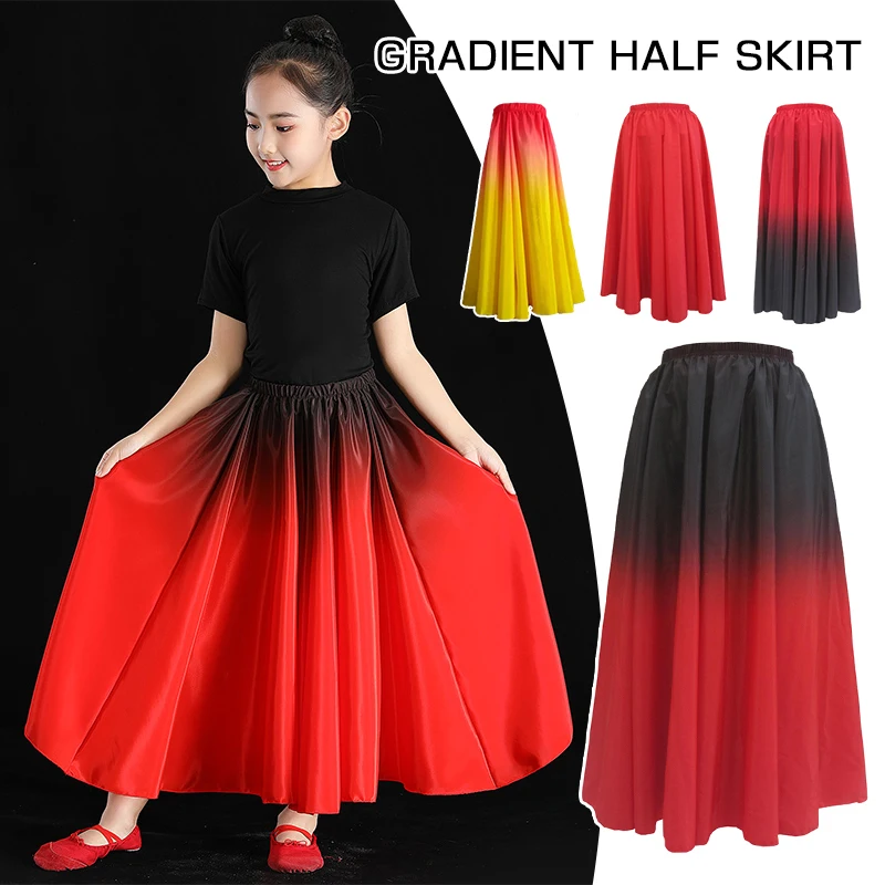 Kids Skirt Classical Dance Spanish Flamenco Girls Big Swing Skirt Xinjiang Ballroom Belly Dance Performance Practice Costume