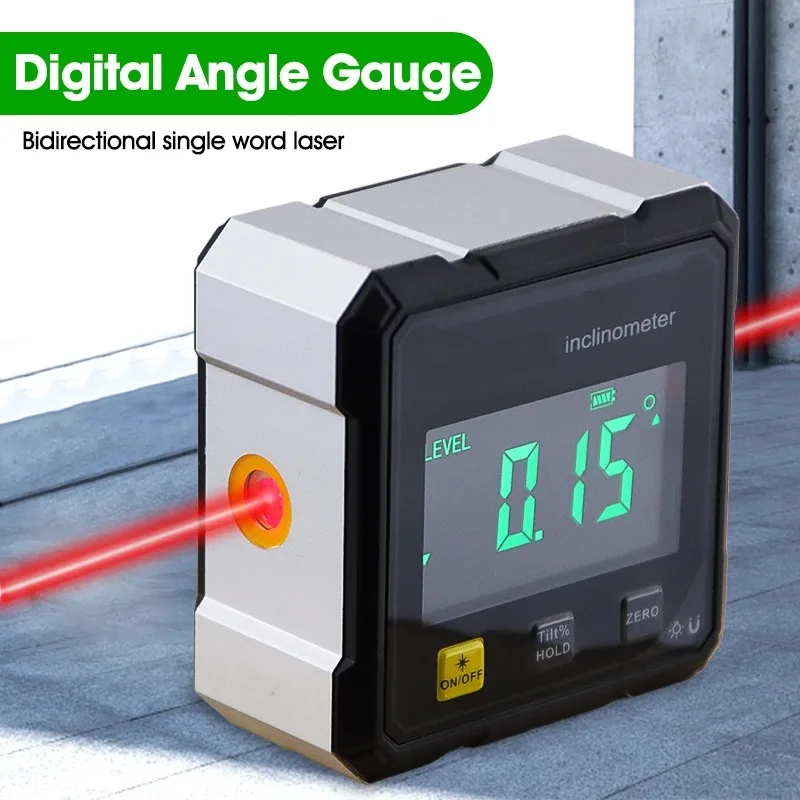 Medidor de Ángulos Digital Magnético con Láser, Transportador Digital, Nivel Electrónico, Carga Tipo-C, Herramienta de Medición de Ángulos