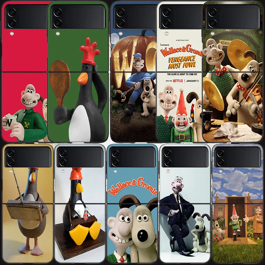 W-WallaceS cute G-Gromit Case For Samsung Z Flip 6 5G Galaxy Z Flip 5 4 3 5G Black Hard Cell Phone Cover Luxury PC Shell Coque