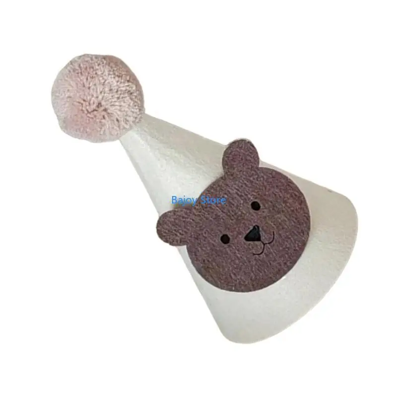 

63HE Bear Themed Party Hat Soft and Comfortable Toddlers Birthday Accessory