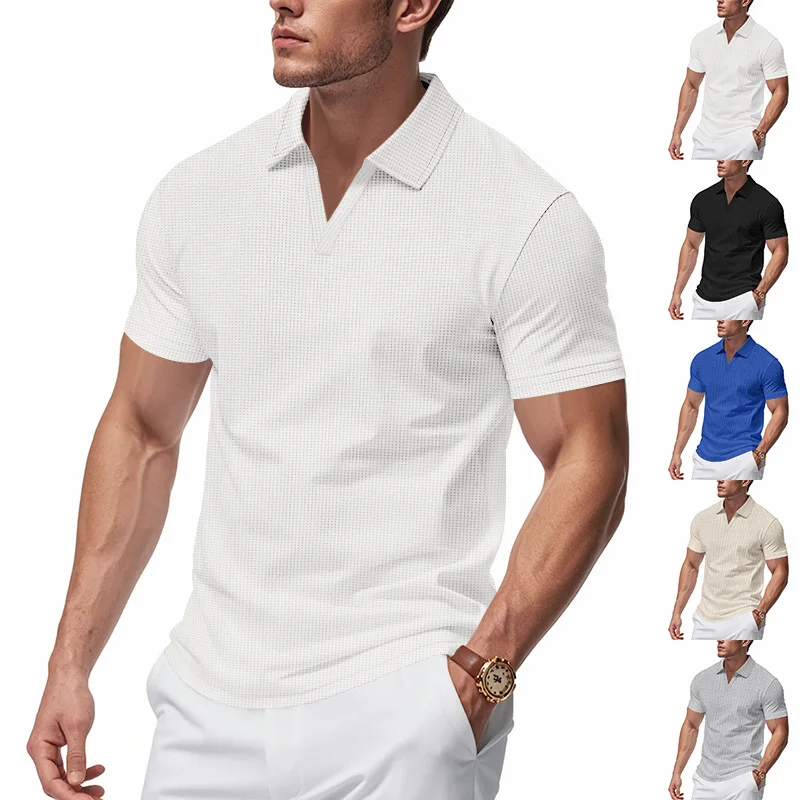 Hot-selling summer men's durable sports POLO shirt with waffle pattern, suitable for summer wear without making mistakes
