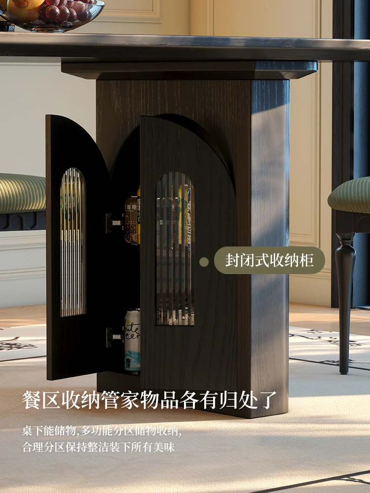 solid wood dining table small apartment black ash wood high-end rectangular storage dining table