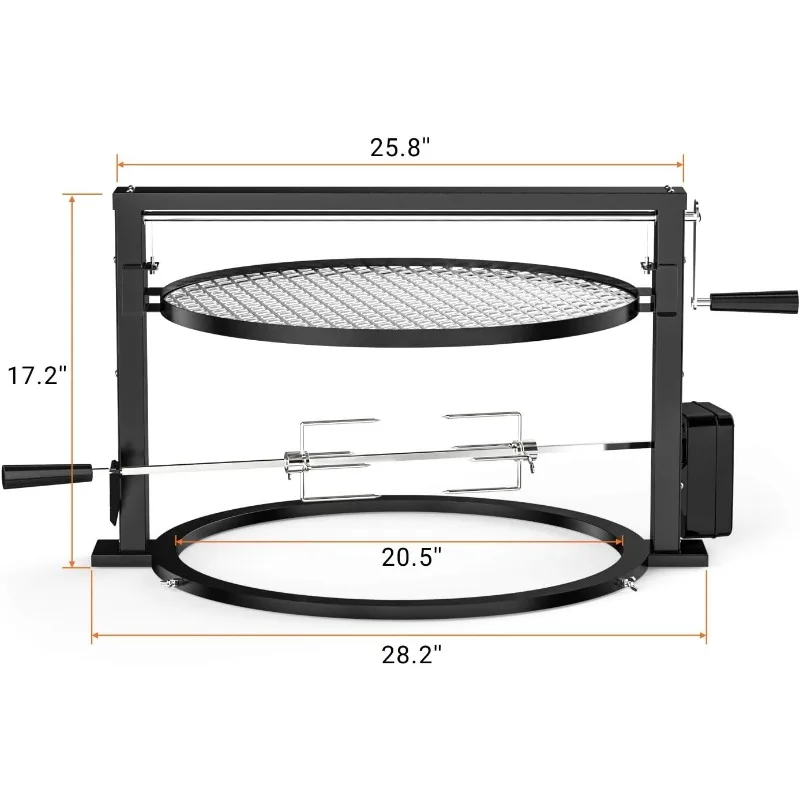 only fire Santa-maria Style Grill Rotisserie System Adjustable Cooking Grate Attachment for Weber 22 inch Kettle Grills