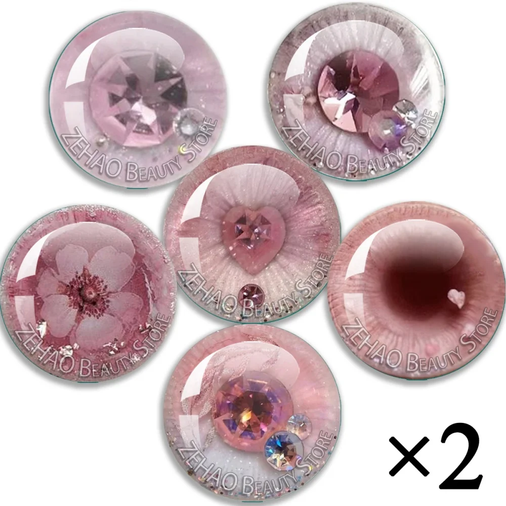 Pink Colored Eyes Round Blyth BJD Doll Glass Eye Chips 12pcs Cabochon 10MM-40MM Handmade Drop Glue Eye Pupil Girl Toy DIY Gift