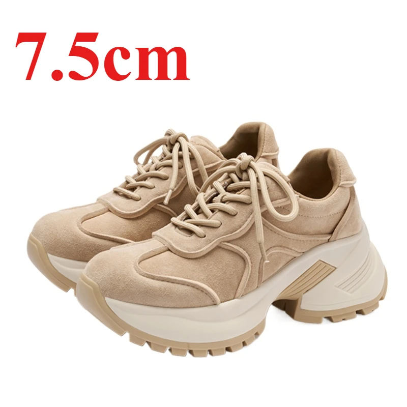 Cashmere Daddy Shoes Women's Genuine Leather Thick Bottom Sneakers Comfortable Breathable Casual Sports Height Increasing Shoes