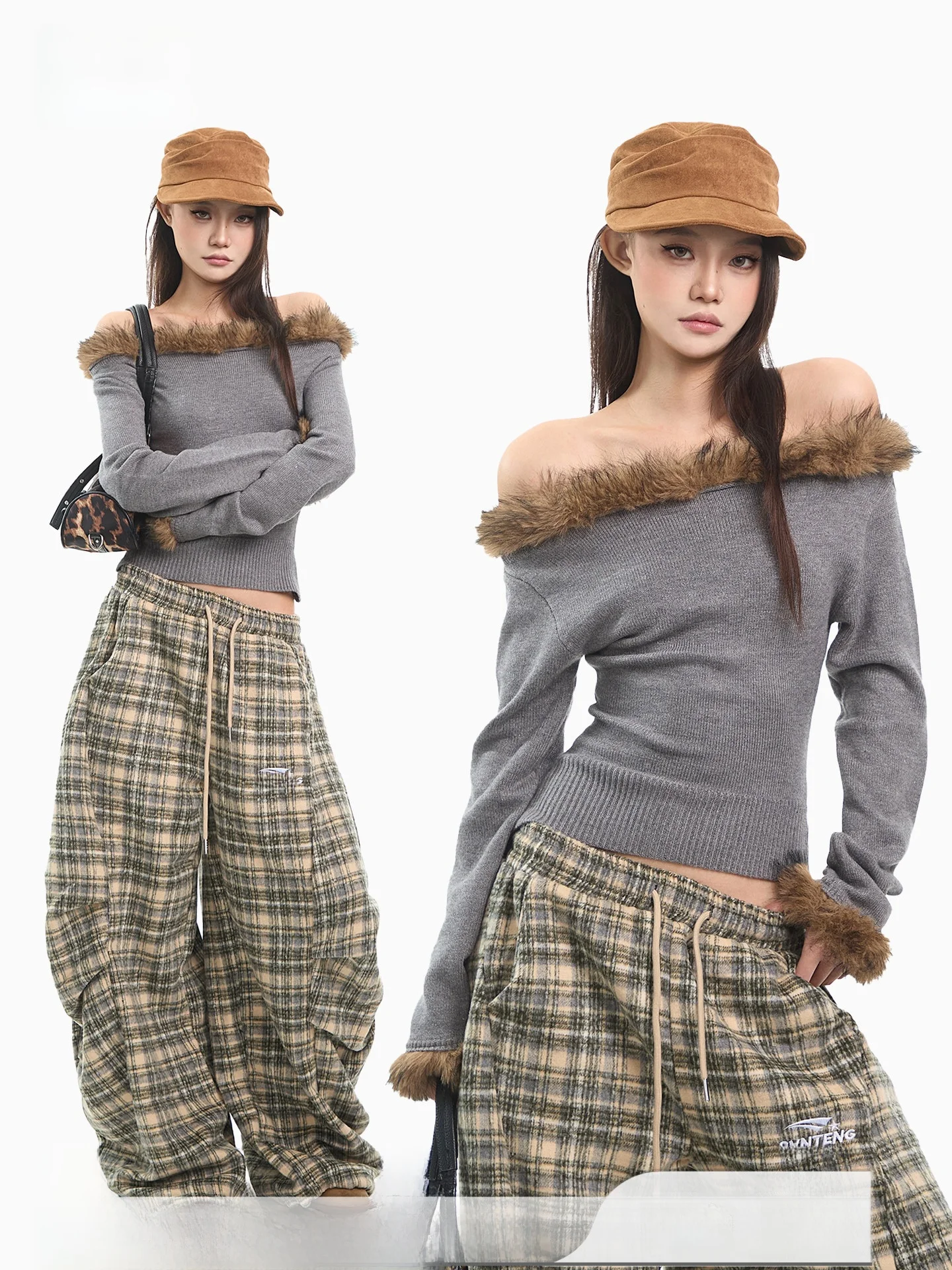 

ay Fur Collar One oulder Knitted Sweater Women's Winter Sexy Slim Fit oulder Bared Top CCUP SPACE Faionable Girl Sle