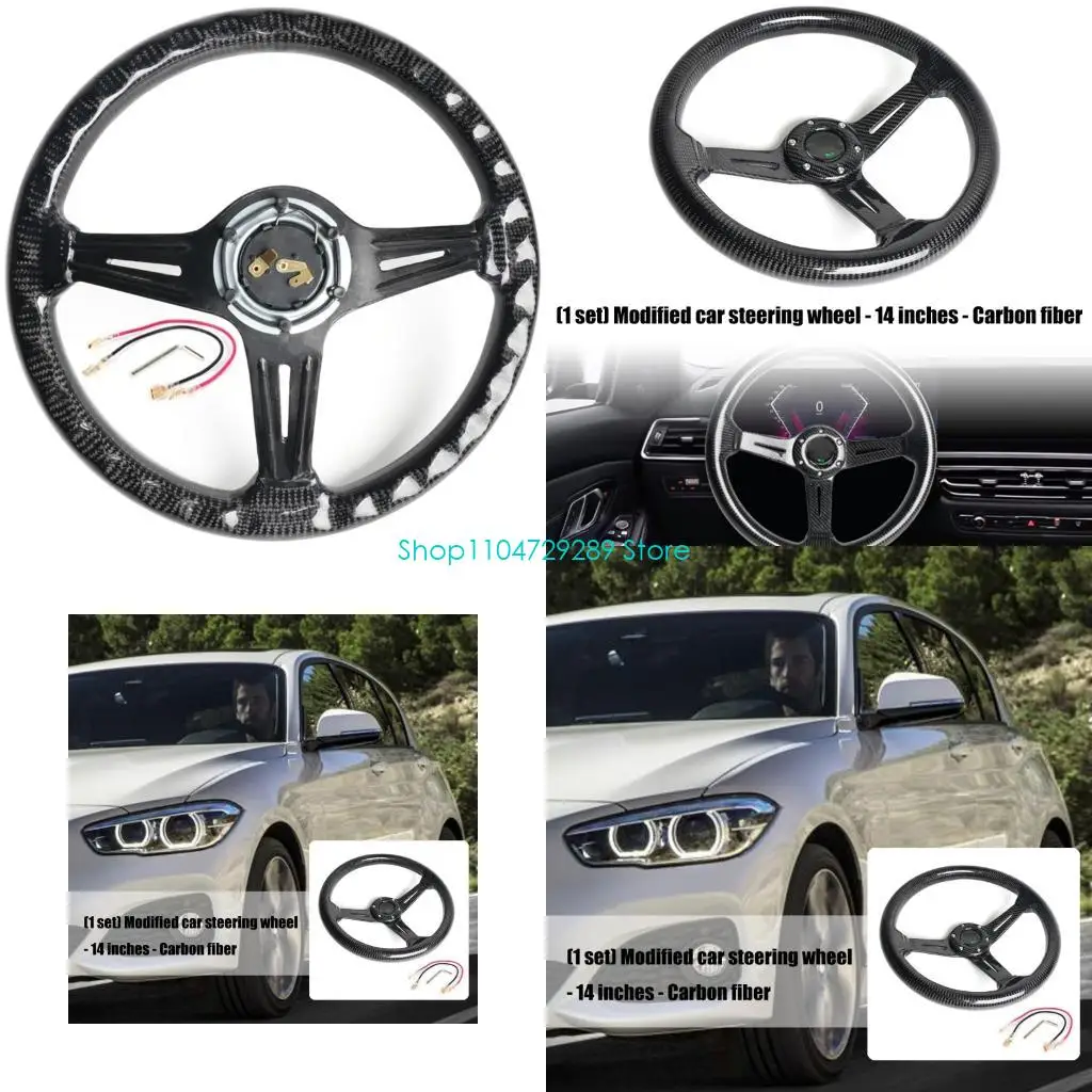 

D8KE Universal 14 Inch Carbon Fiber Steering Wheel Suitable For Cars & Racing Vehicles With Aluminum Alloy Spokes Smooth Grip