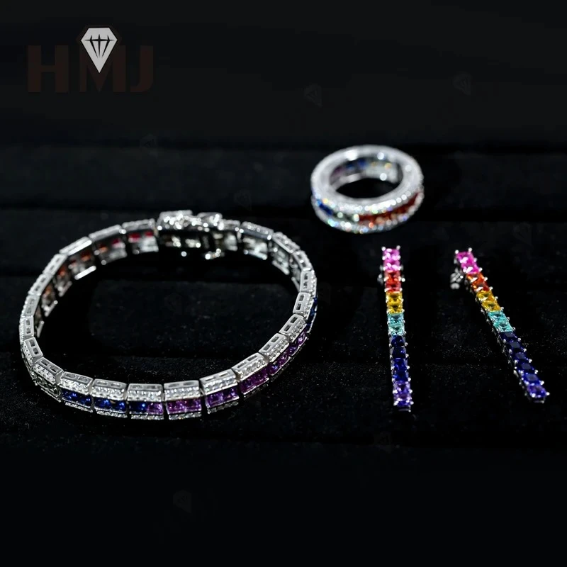 

Комплект ювелирных изделий, кольцо, серьги, браслет 3x3 мм, выращенные в лаборатории принцессы драгоценные камни, стерлинговое серебро 925 пробы с сертификатом, подвески, стильный подарок