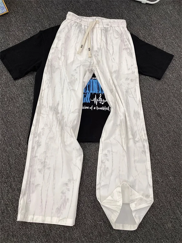 

Окрашенные в ледяном шелк широкие брюки мужские летние тонкие брюки Qui Dry Dstring повседневные прямые свободные американские брюки свободного покроя