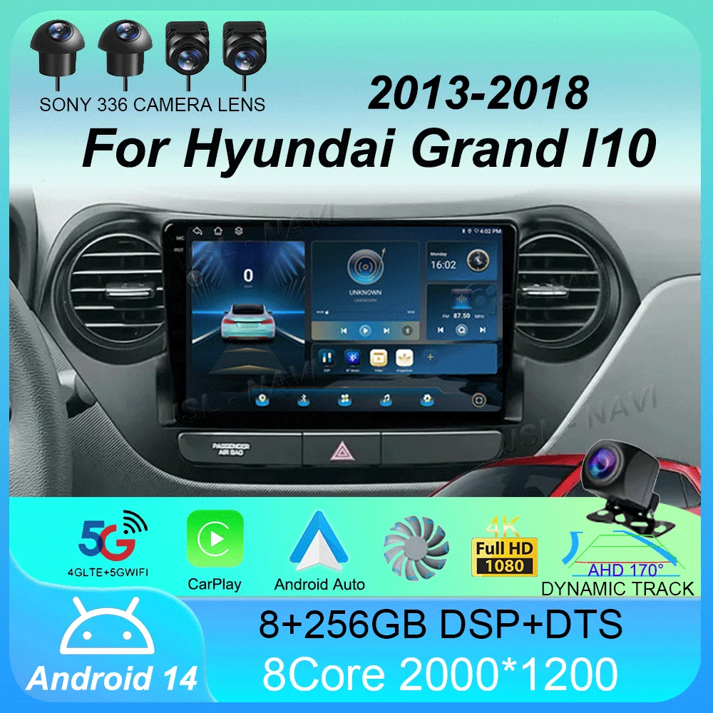 

Car Radio Android 14 for Hyundai Grand I10 2013-2018 Multimedia Player 2Din GPS Navigation Carplay Stereo DVD Head Unit Speakers
