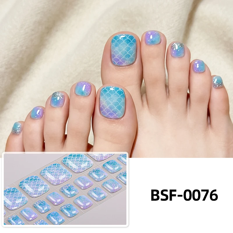 34Tips Mermaid Glitter UV Free Gel Toenail Sticker Summer Full Cover Gel Toe Nail Wraps Self-Adhesive Foot Nail Art Decoration