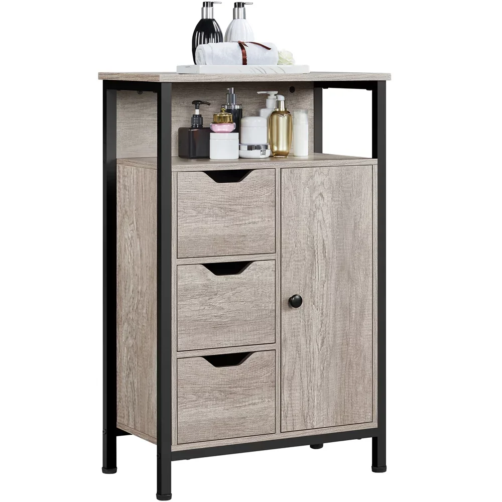 

Wooden Floor Storage Cabinet with Shelves 3 Drawers for Living Room Entryway Kitchen, Gray furniture Bedroom cabinet