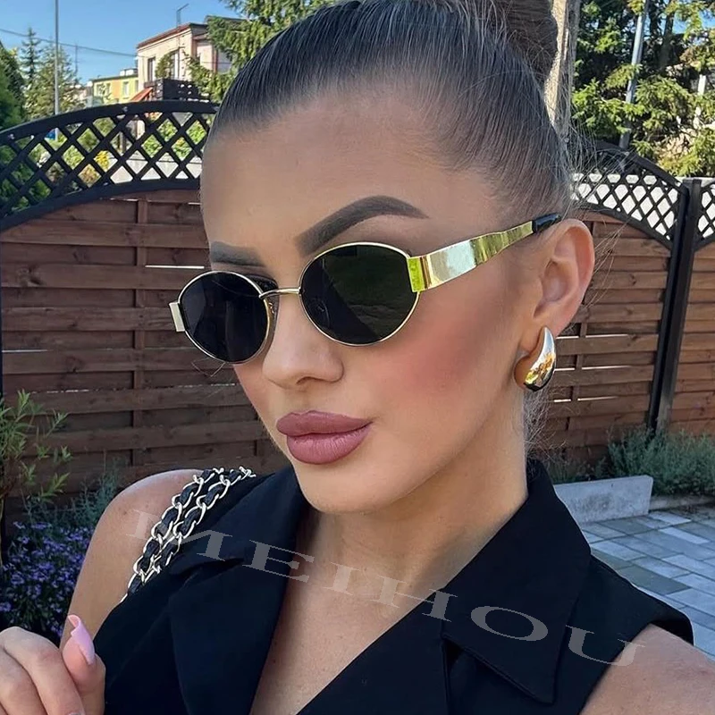 Trendy Oval Sunglasses for Women 2026 Luxury Brand Designer Metal Frame Sun Glasses Ladies Classic Vintage Round Shades Unisex