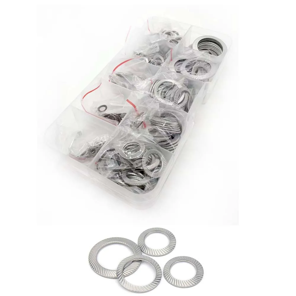 355pcs/set M2.5 to M16 DIN9250 304 Stainless Steel Knurled Elastic Gasket Disc Spring Serrated Lock Washer Assortment Kit Set