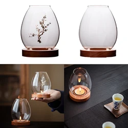 1PC Windproof Candle Shade Cover Glass Candlestick Holder Romantic Chinese Style Dinner Zen Home Household Decoration