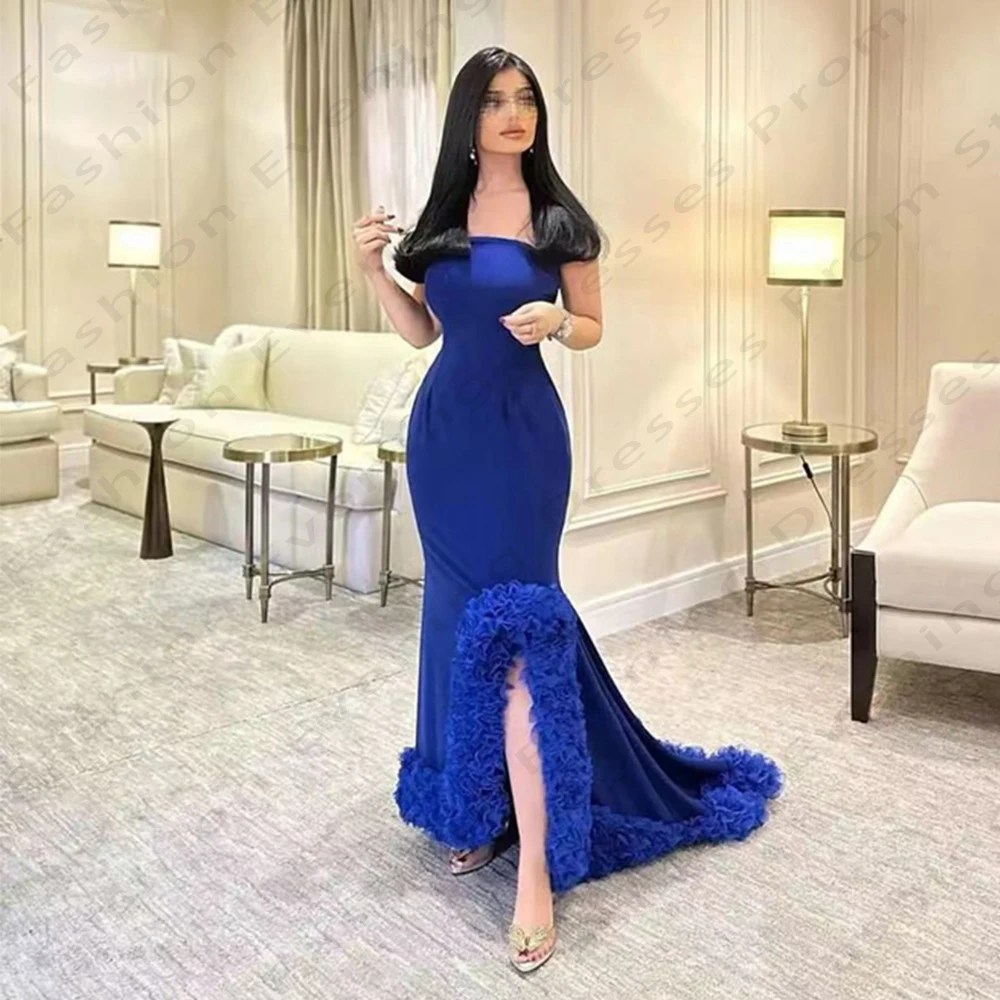 

Elegant Satin Long Evening Dresses For Women Beautiful Elegant Fashion Sexy Off Shoulder High Slit Simple Mopping Prom Gowns