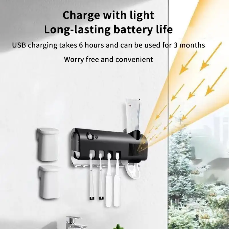 1pc Smart Toothbrush Holder Wall Mounted No Drill Automatic Squeeze Toothpaste Dispenser for Bathroom Daily Set Accessory
