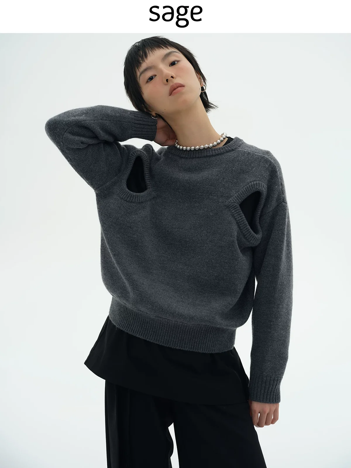 

Двусторонний вязаный свитер Sagestudio с длинными рукавами, универсальный, с круглым вырезом, из смесовой шерсти, повседневный стиль