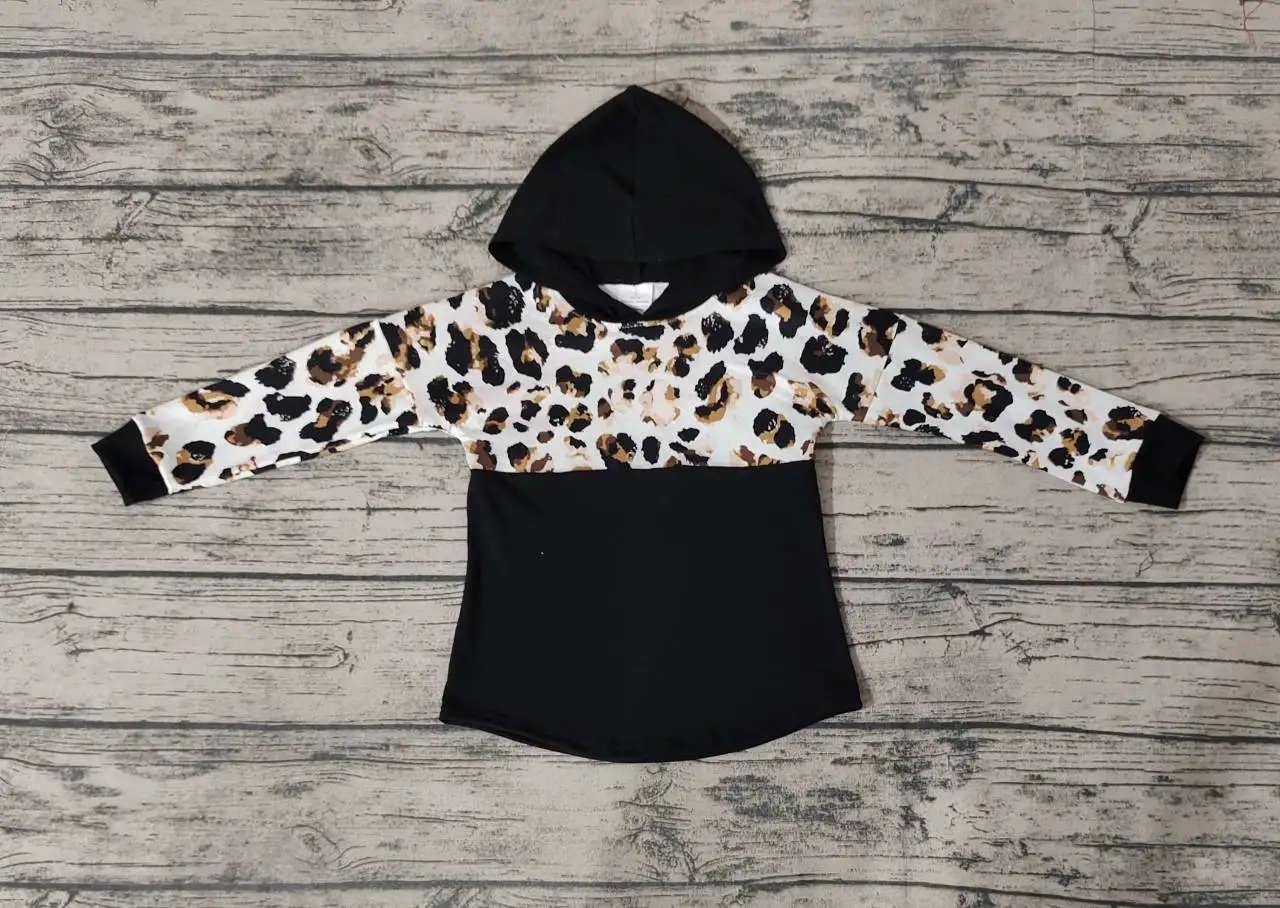 Pre-sale Wholesale Girls' Autumn And Winter Hooded Long-Sleeved Tops With Multi-Element Patterns, Leopard Print Bright Colors