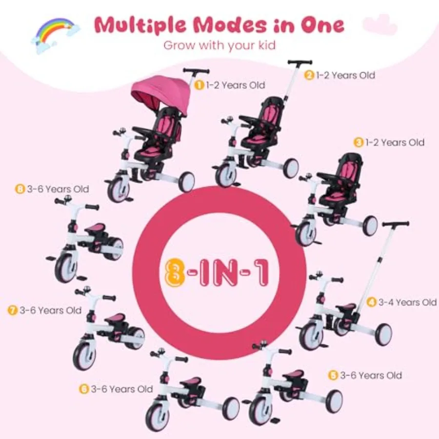 Tricycle 8-in-1 Folding Toddler Trike 2