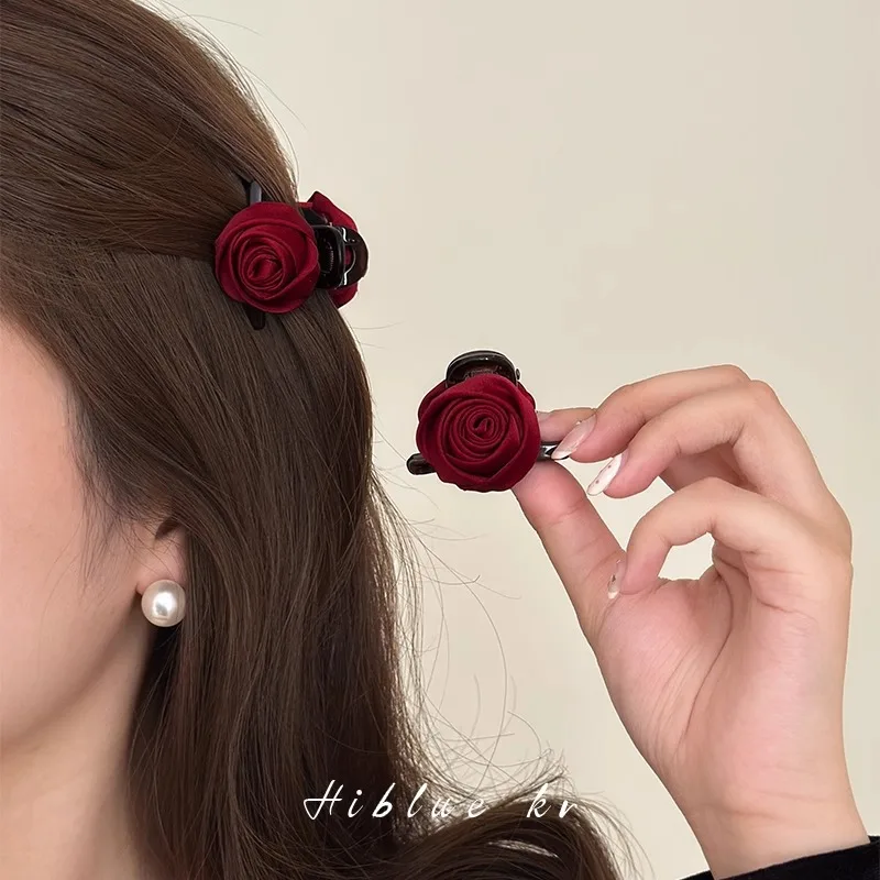 

Ankara red rose flower princess head grab clip small female side headgear hairpin back head half tie