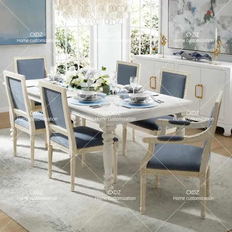 Retro Multi Person Dining Table and Chair Set Light Luxury Armchair for Small Apartment Restaurant High End Furniture