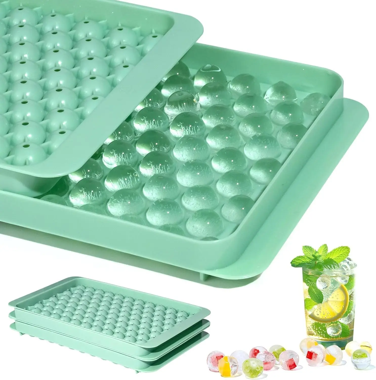 

Ice Cube Tray, Small Round Ice Cube Molds 104x2 PCS Tiny Pebble balls, Crushed Ice Trays for Freezer with Lid, Easy Release Nugg