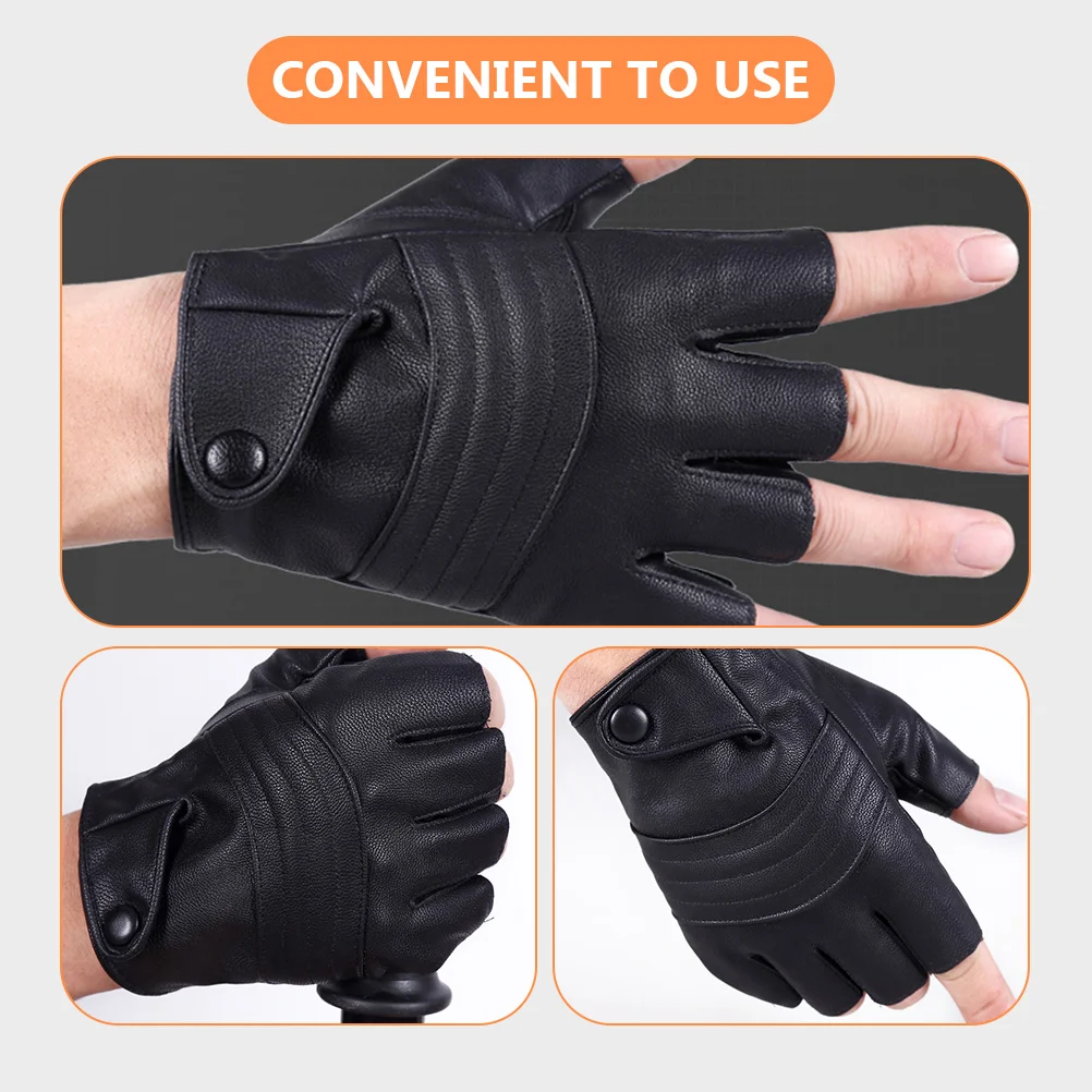 

Sports Half Finger Cycling Gloves Work Mountain Bike Heating Motorbike Black Pu Fitness