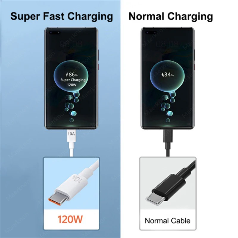 120W USB Type C Cable 10A PD Fast Charging Charger USB C Data Cord For Huawei Mate 40 Xiaomi Samsung Quick Charge Phone USB Wire