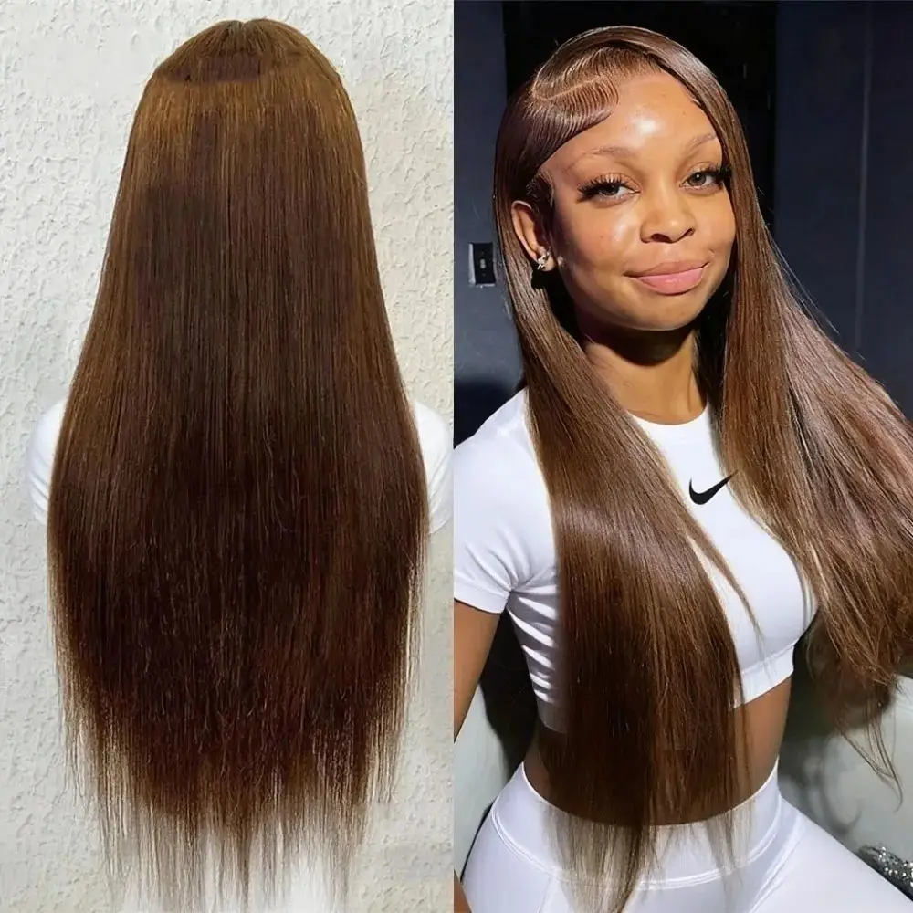 

# 4 шоколадно-коричневых парика с HD-кружевной передней частью 13x6, прямые парики из 100% натуральных человеческих волос 13x4, 40-дюймовые парики с кружевной передней частью для женщин, плотность 220%