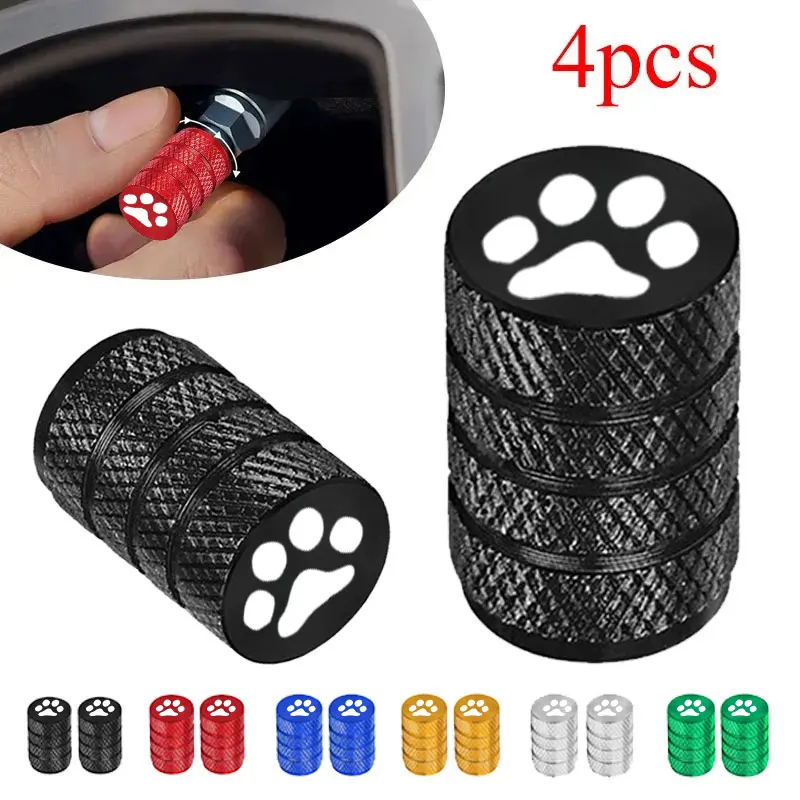 For Car Wheel Tire Valve Caps Tyre Rim Stem Covers Decor 4pcs Paw Animal Dog Cat Cool Design Bear Foot Prints Footprint Emblem